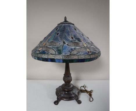 A Tiffany style table lamp with dragon fly leaded shade 