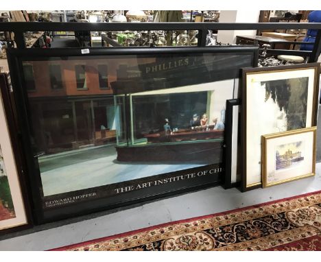 Two Edward Hopper prints - night hawks and Cape Cod evening, and various other pictures 