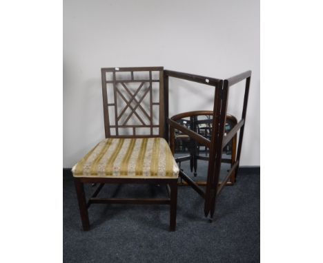 A Victorian inlaid mahogany folding clothes horse together with a Victorian mahogany mirror and chair 