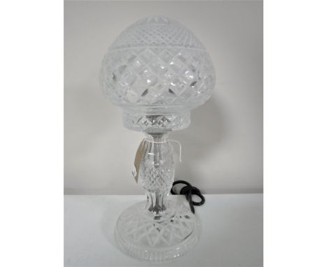 A cut glass table lamp with shade, height 33cm CONDITION REPORT: Main body with chip to rim. Shade with some very minor nicks