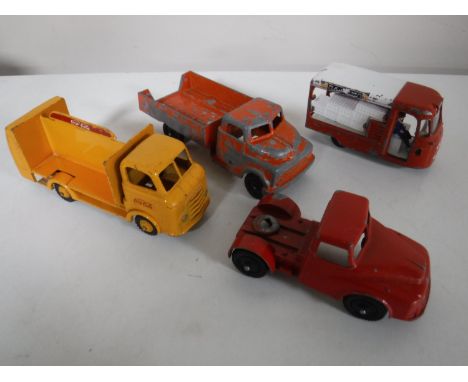 Four play worn vintage die cast vehicles to include 'Spot On' 122 Milk Float (United Dairies) etc