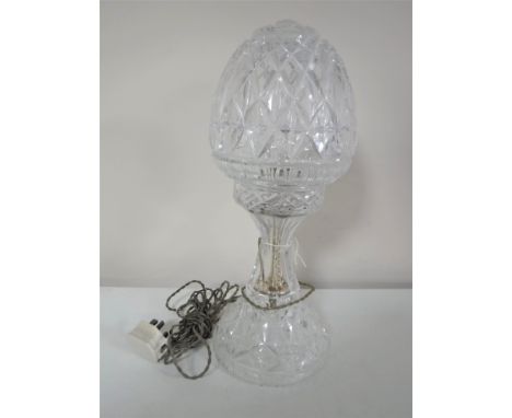 A cut glass table lamp with shade, height 41cm CONDITION REPORT: Chip to the rim around the bulb fitting. Otherwise good. Unt