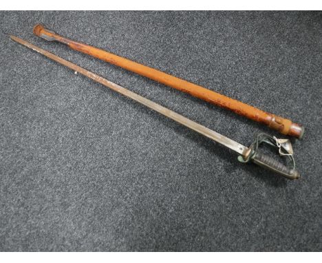 A George V 1821 pattern Artillery officer's sword in leather scabbard by Hawksworth of Sheffield CONDITION REPORT: Blade with