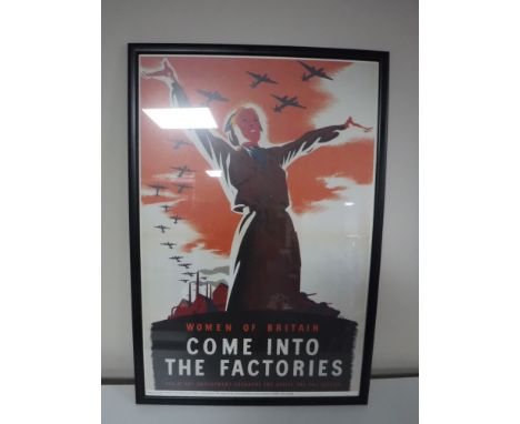 A reproduction framed WWII poster, Women of Britain Come into the Factories