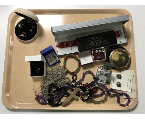 A Marcel Druker wrist watch, cased, together with Daimaru silver cufflink set and stud, costume jewellery, dress ring, compac