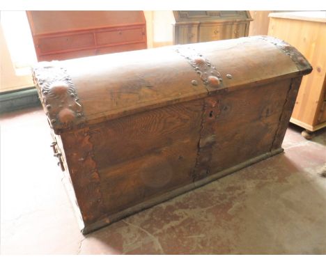 A 19th century oak metal bound shipping trunk 
