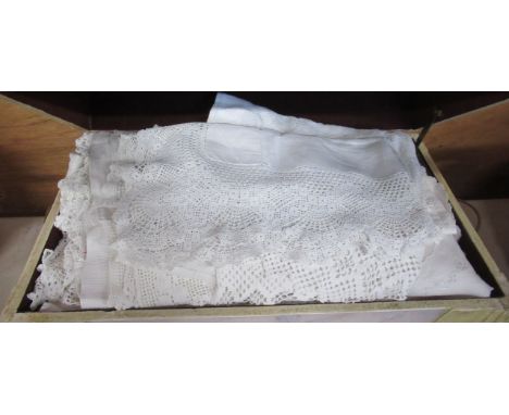 A painted dome trunk containing assorted linen and lace&nbsp;