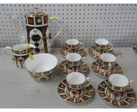 A Royal Crown Derby 1128 pattern coffee set, comprising six cans and saucers, a coffee pot, milk jug and sugar bowlCondition 