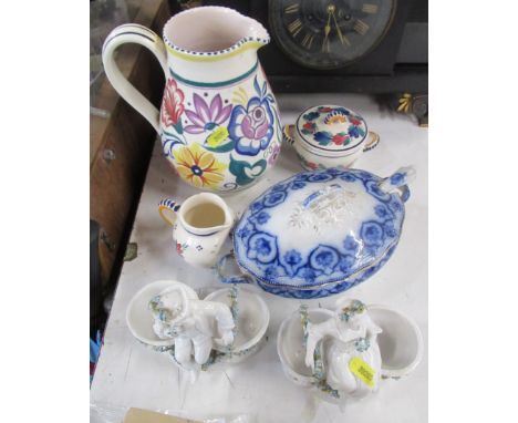A collection of pottery, to include a Poole jug, tureen, figures etc