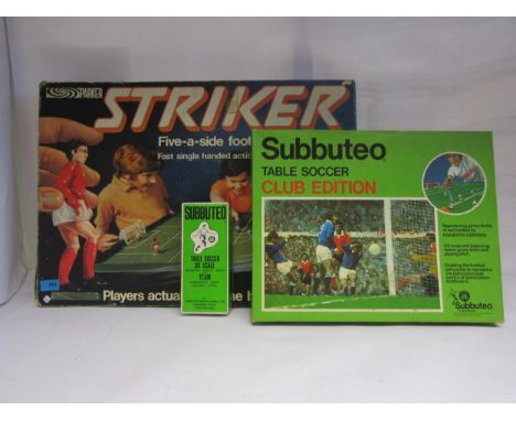 A boxed 1970's Subbuteo table football team, ref.47 in yellow shoirts and blue shorts, a Subbuteo Club Edition set and Parker