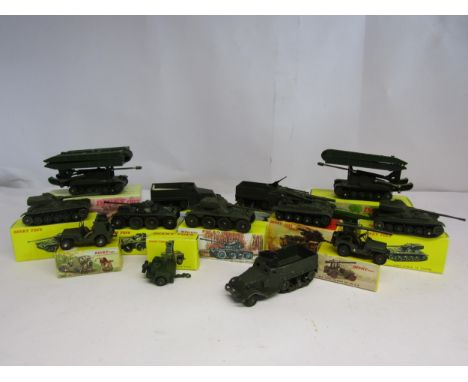 A collection of French Dinky diecast military vehicles to include 883 Char AMX (x2), 80A EBR Panhard, 80C Char AMX 13 Tonnes 