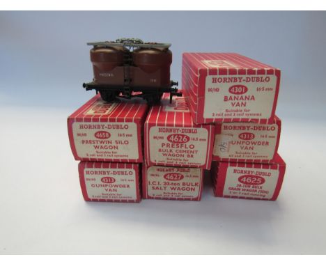 Seven boxed Hornby Dublo 00 gauge wagons to include 4301 Banana Van, 4627 I.C.I. 20-ton Bulk Salt Wagon, 2 x 4313 Gunpowder V
