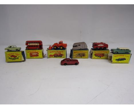 Six boxed Lesney Matchbox Series diecast vehicles to include 30 Ford Prefect, 31 Ford Station Wagon, 23 Caravan Trailer, 63 F