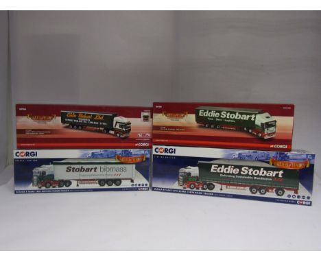 Four boxed Corgi Hauliers Of Renown 1:50 scale diecast Eddie Stobart haulage vehicles to include CC13756 Scania R (Rear Tag) 