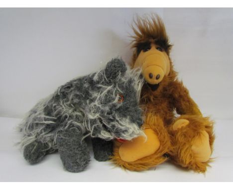 A Tebro Spit the Dog glove puppet and an Alien Productions ALF cuddly toy (2) 