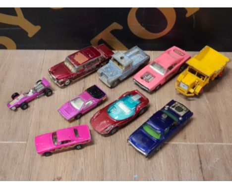 9 DIE CAST VEHICLES TO INCLUDE CORGI OLDSMOBILE SUPER 88 MATCHBOX K-22 DODGE DRAGSTER ETC