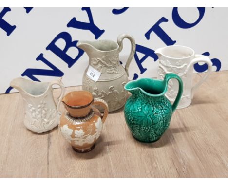 VARIETY OF 5 JUGS INCLUDING ROYAL DOULTON LAMBETH AND SPODE