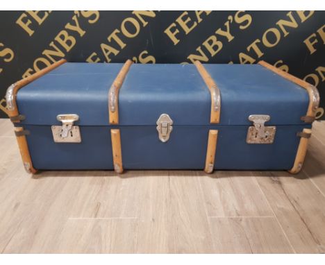 VINTAGE WOODEN BOUND TRUNK IN BLUE