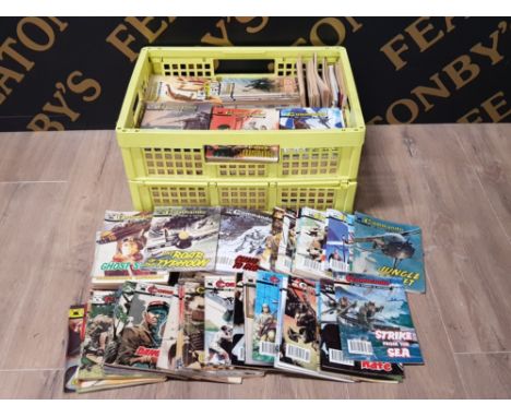 A BOX CONTAINING A LARGE QUANTITY OF VINTAGE COMMANDO WAR COMICS