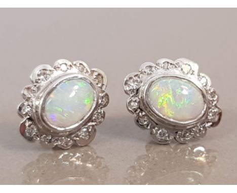 9CT GOLD OPAL AND DIAMOND CLUSTER STUDS 2.2G