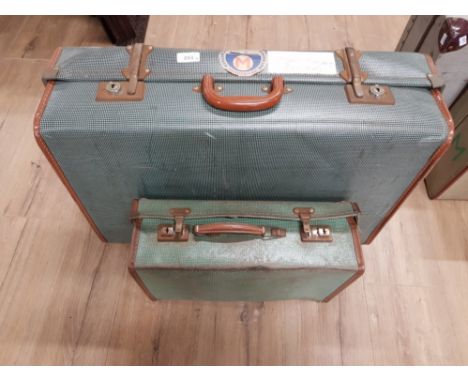 4 VINTAGE SUITCASES TO INCLUDE SPARTAN AND CHENEY AND ONE CONTAINING WALLPAPER ROLLS