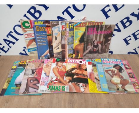 A BOX CONTAINING VINTAGE ADULT MAGAZINES FROM THE 80S TO INCLUDE EXCLUSIVE  RUSTLER ETC