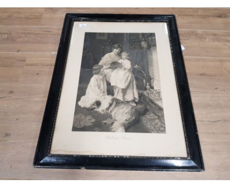 AN EARLY 20TH CENTURY LITHOGRAPH BEDTIME STORY ORIGINALLY PAINTED BY ARTHUR J LESLEY PUBLISHED BY BOVRIL 69.5 X 51CM TOGETHER