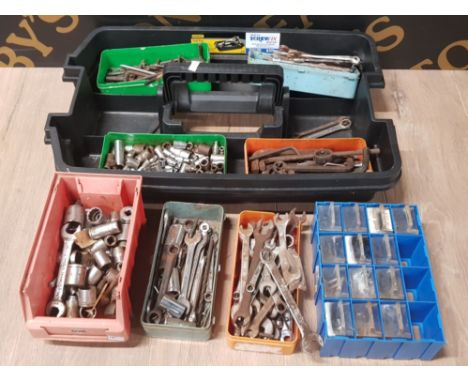 A LOT OF MISCELLANEOUS TOOLS TO INCLUDE SPANNERS ALLEN KEYS SOCKETS ETC
