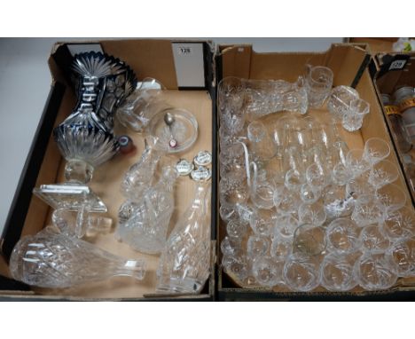 A collection of quality glassware to include large bi-colour vase, decanters, sherry glasses, champagne flutes and Coalport s