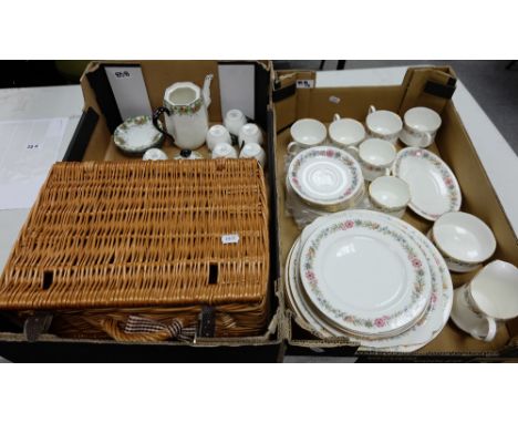 A collection of pottery to include Sutherland China part coffee set , Paragon Belinda part tea set and small picnic hamper (2