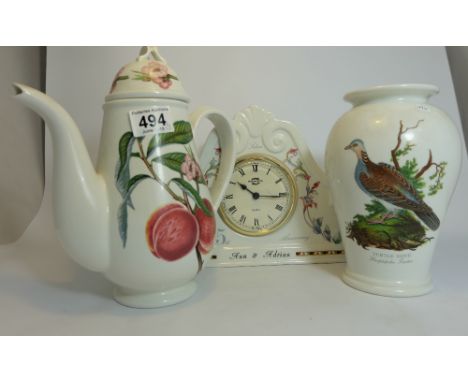 Port Meirion anniversary clock, Pomona teapot and turtle dove vase (3)