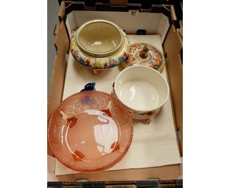 A collection of pottery and glassware to include Royal Staffordshire Chloris Bowl, a decorative lidded trinket box and a pink