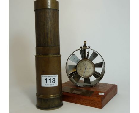 Vintage un-named open brass telescope and Negretti and Zawbra airspeed meter (2)