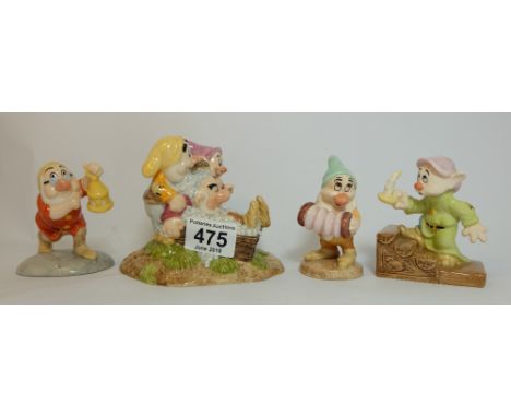 Royal Doulton Walt Disney Ltd Edt Tableau Grumpys Bathtime SW20, Dopey By Candlelight SW17, Bashful Melody SW18 and Doc With 