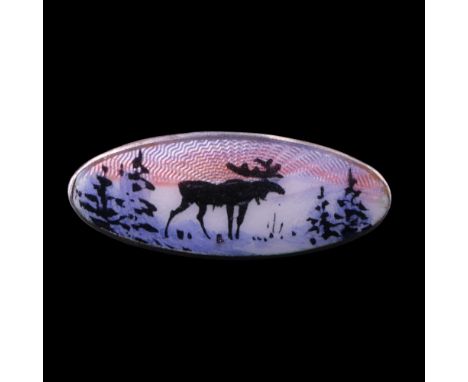 An Aksel Holmsen Norne basse-taille enamelled and rose-engine-turned white metal small oval brooch enamelled in depiction of 
