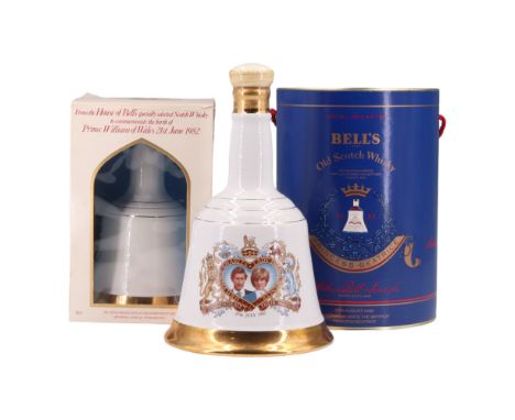 Three 1980s Bell's royal commemorative ceramic decanters of whisky comprising The Birth of Princess Beatrice, The Birth of Pr