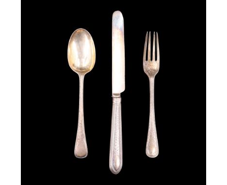 A Victorian silver Christening knife, fork and spoon set, Chawner &amp; Co (George William Adams), London, 1877, 99 g