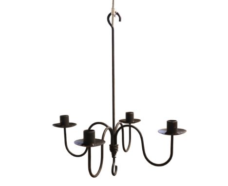 A late 20th Century wrought iron pendant candle lamp, 44 cm
