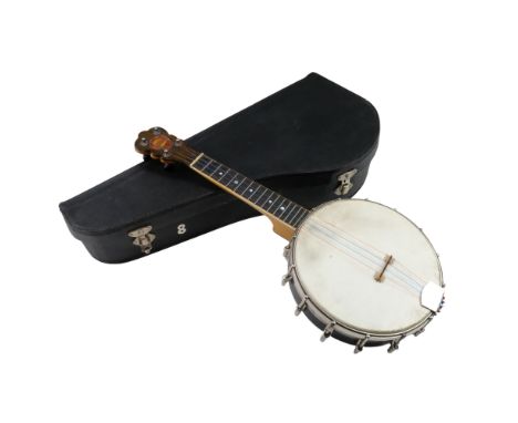 A George Formby owned Will Van Allen New Revelation banjolele, the case numbered 8, 55 cm[George Formby, 1904-1961, was an ac