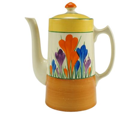 A Clarice Cliff Bizarre "Crocus" pattern coffee pot, circa 1930s, 20 cm 