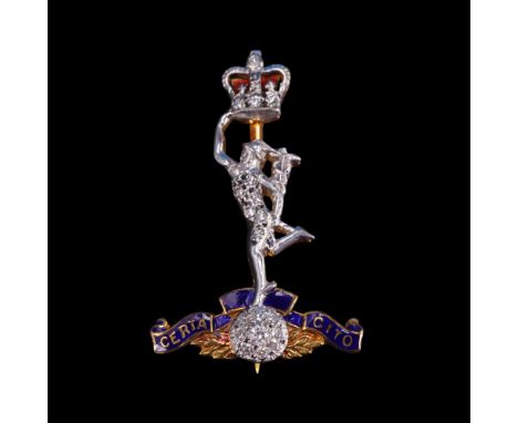 A Royal Corps of Signals diamond-set enamelled two-colour 9 ct gold sweetheart brooch, Garrard &amp; Co, Birmingham, 1994, 33