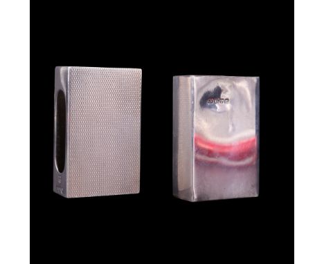 Two silver matchbox covers comprising a plain Edwardian and an engine-turned-decorated George V example, 24 g