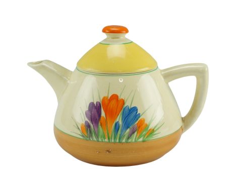 A Clarice Cliff "Crocus" pattern teapot, circa 1930s, 15 cm