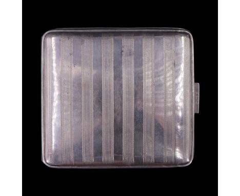 A German white metal cigarette case decorated with banded linear engine turning, early-to-mid 20th Century, 71 g