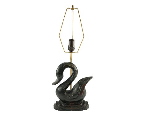 A late 20th Century carved wooden table lamp in the form of a swan, possibly Malaysian, 43 cm to socket