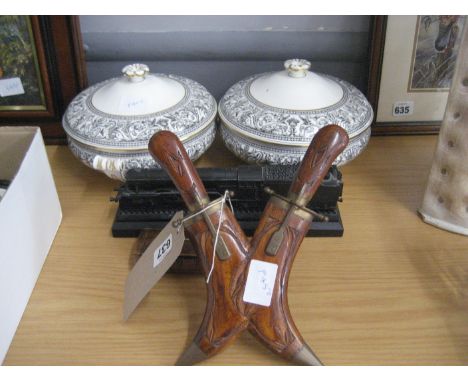 KNIFE SET - 2 LIDDED TUREEN - COAL ORNAMENT AND SNUFF BOX
