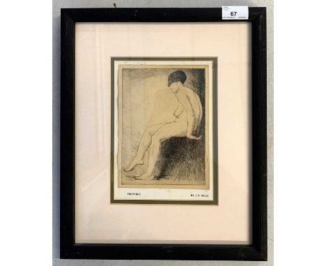 Attributed to John Reginald Biggs SWE FRSA (1909-1988), drypoint etching of a seated female nude, unsigned, printed attributi