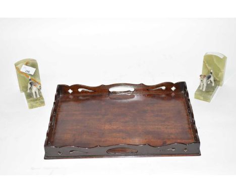 Pair of 1930's Art Deco book ends, both with cold painted models of Terriers on onyx bases together with a 19th Century mahog