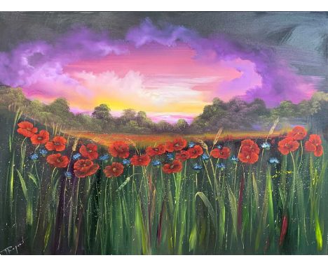 Ted Stourton (British / Cornish contemporary), 'Red Poppies Painting', acrylic on canvas, signed, 91.5x122cm, unframed. Camel