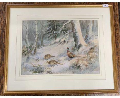 Roland Green (1896-1972), 'Pheasants in Woodland', watercolour and gouache, signed, 48.5x35cm, framed and glazed. Prov: Tudor